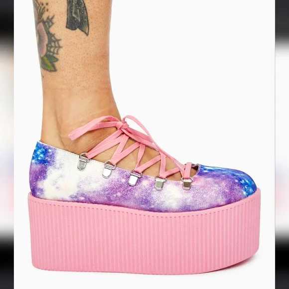 HTF Y.R.U Kaos Pink & Purple Galaxy  Ballet Platforms Size 8 (Lightly Used) - Picture 2 of 11